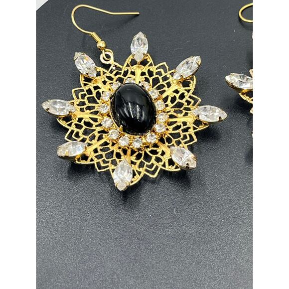 Kenneth Jay Lane Designer Signed Reworked Black Antique Filgree Drop Earrings - Picture 3 of 9